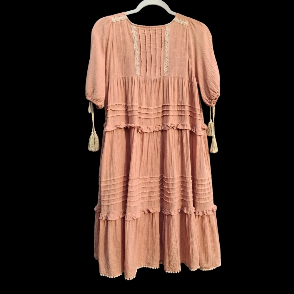 Listicle Tassel Tie Tiered Midi Flowy Boho Cotton Pink Dress Women Size Small - Picture 6 of 16